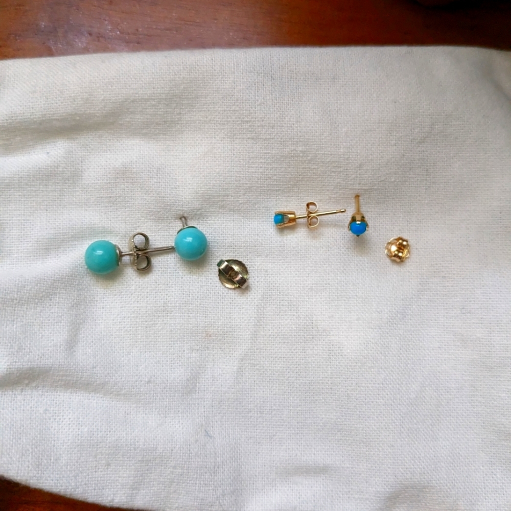 Turquoise Studs, Silver and Gold